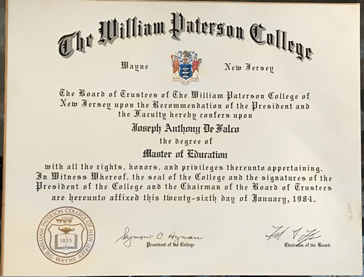 Joseph A. DeFalco Education Diploma